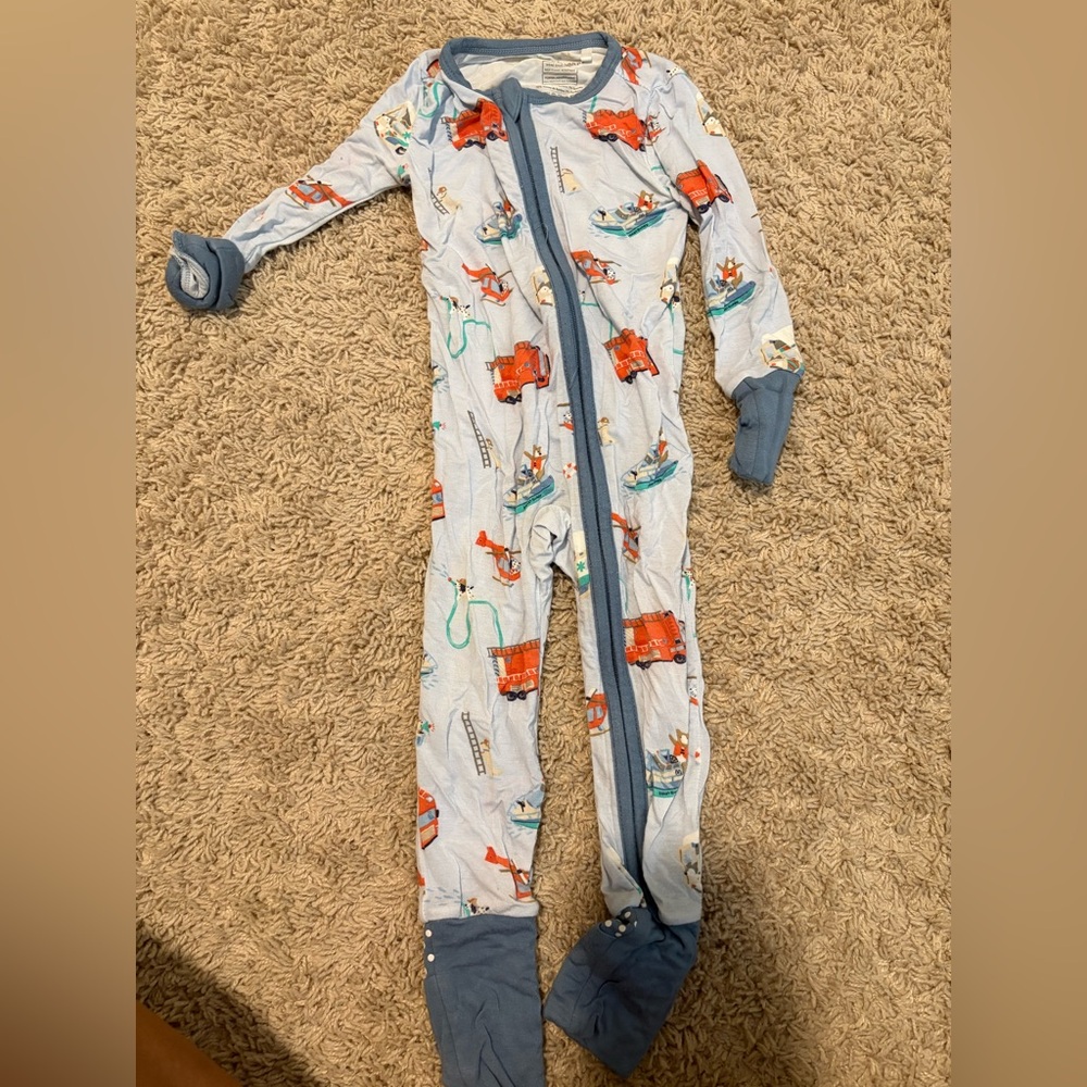 Angel Dear Light Blue Kids One-Piece Zipper Pajama with Rescue Truck Print